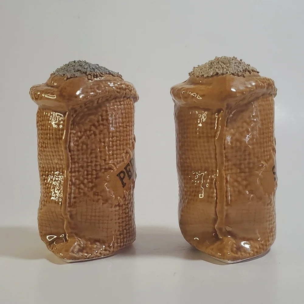 Salt & Pepper Vintage Ceramic Burlap Sack Shaker Set by 